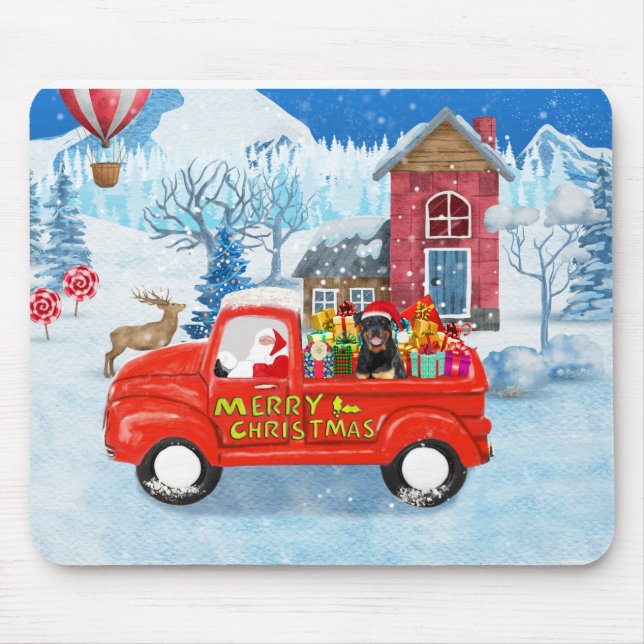 Rottweiler Dog Christmas Delivery Truck Snow Mouse Mat (Front)