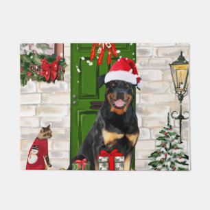 Rottweiler Dog Christmas  Doormat