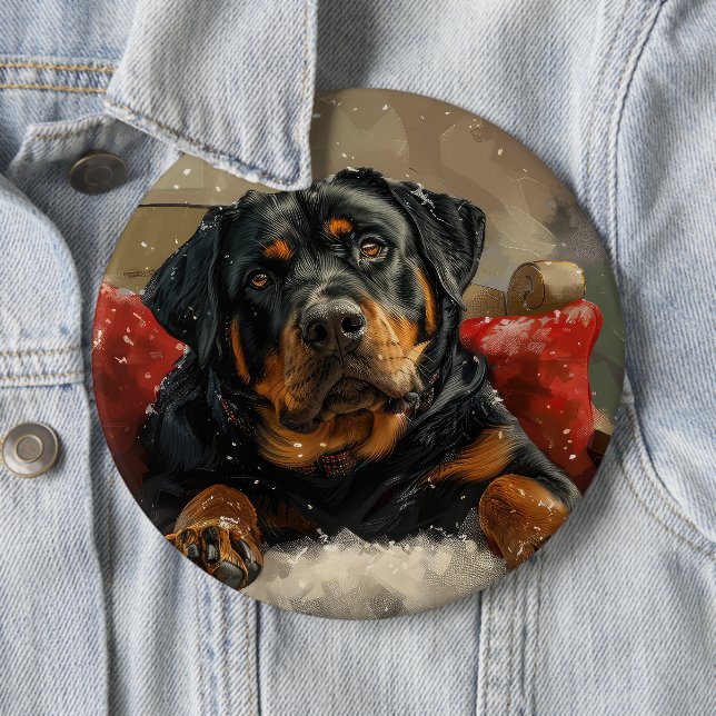 Rottweiler Dog Christmas Festive  6 Cm Round Badge (In Situ)