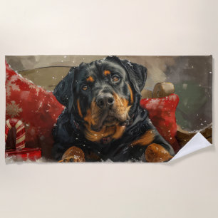 Rottweiler Dog Christmas Festive  Beach Towel