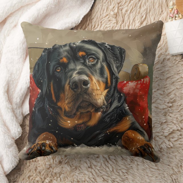 Rottweiler Dog Christmas Festive  Cushion (Blanket)