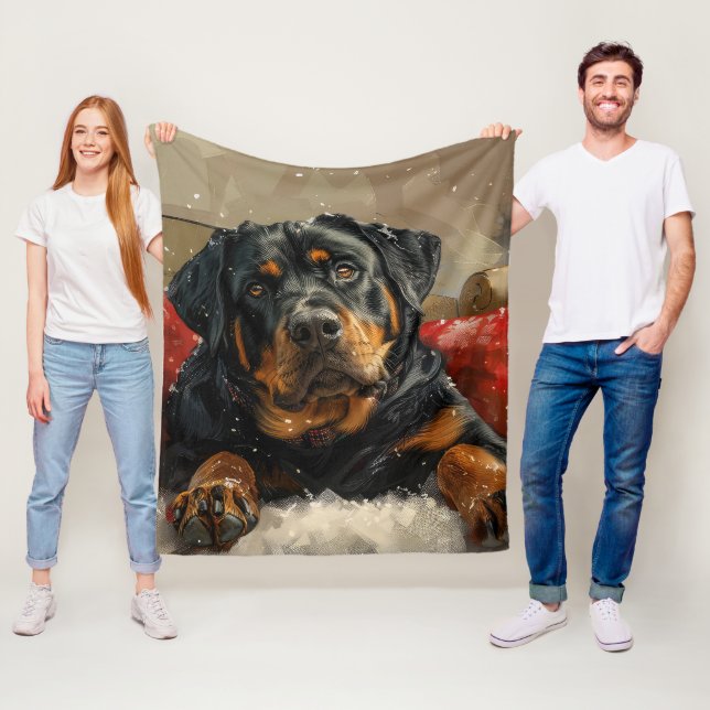 Rottweiler Dog Christmas Festive  Fleece Blanket (In Situ)