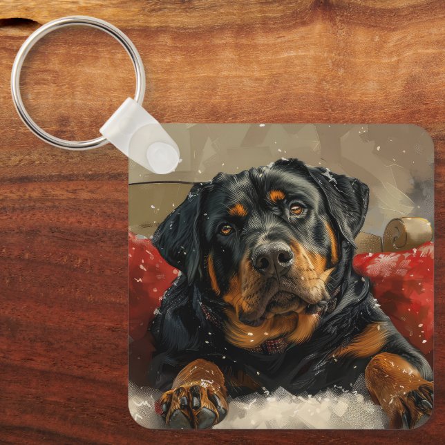 Rottweiler Dog Christmas Festive  Key Ring (Front)