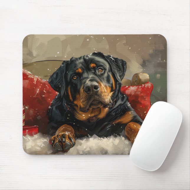 Rottweiler Dog Christmas Festive  Mouse Mat (With Mouse)