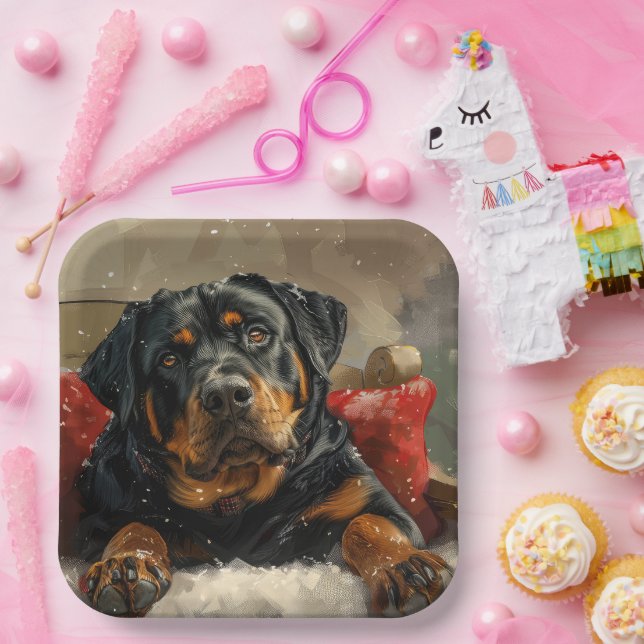 Rottweiler Dog Christmas Festive  Paper Plate (Party)