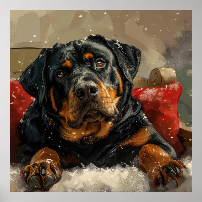 Rottweiler Dog Christmas Festive  Poster (Front)
