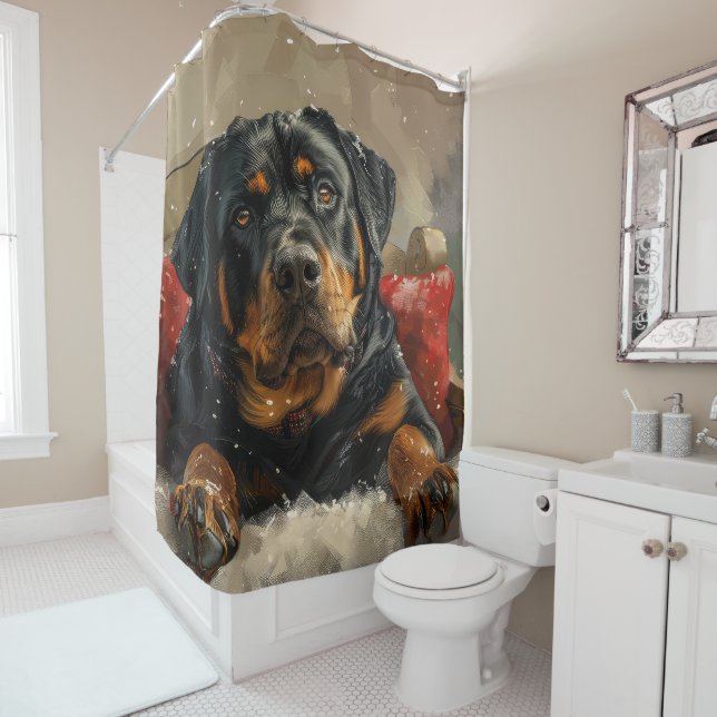 Rottweiler Dog Christmas Festive  Shower Curtain (In Situ)