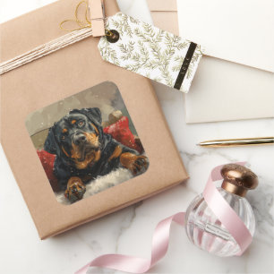 Rottweiler Dog Christmas Festive Square Sticker