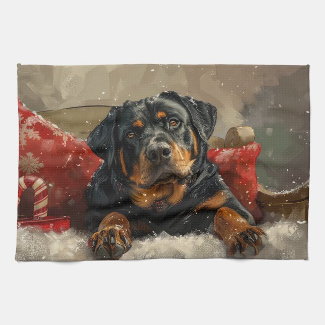 Rottweiler Dog Christmas Festive  Tea Towel (Horizontal)