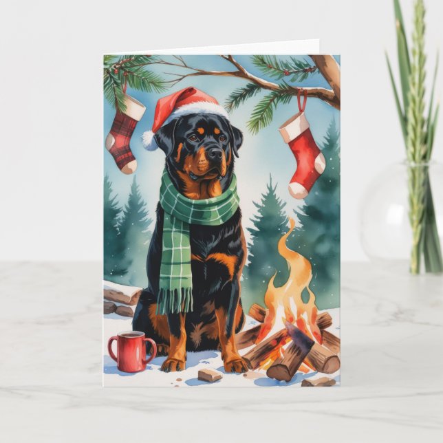 Rottweiler Dog Christmas Greeting Card (Front)