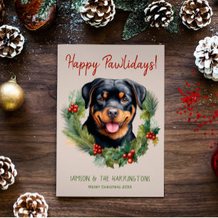 Rottweiler Dog Christmas Happy Pawlidays Howlidays Holiday Card
