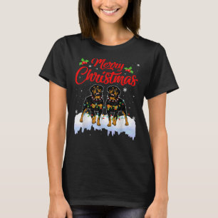 Rottweiler Dog Christmas Lights Fun Hat Santa Xmas T-Shirt