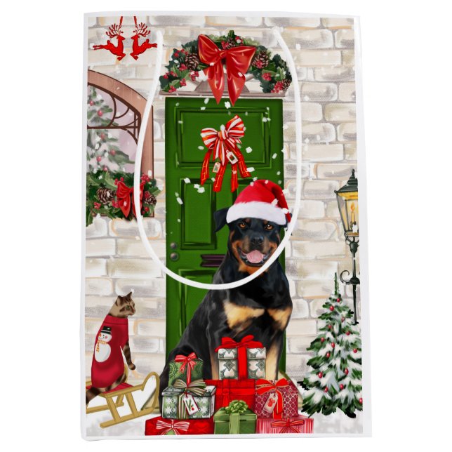 Rottweiler Dog Christmas Medium Gift Bag (Front)