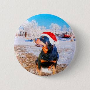 Rottweiler Dog Christmas Painting 6 Cm Round Badge