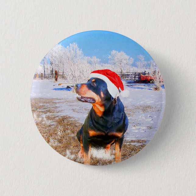 Rottweiler Dog Christmas Painting 6 Cm Round Badge (Front)