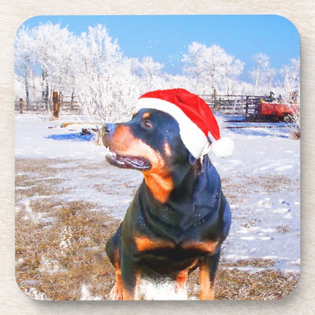 Rottweiler Dog Christmas Painting Coaster (Front)