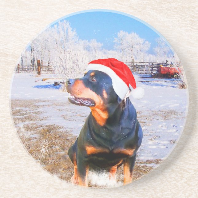 Rottweiler Dog Christmas Painting Coaster (Front)