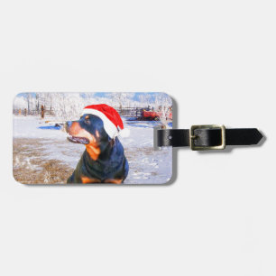 Rottweiler Dog Christmas Painting Luggage Tag