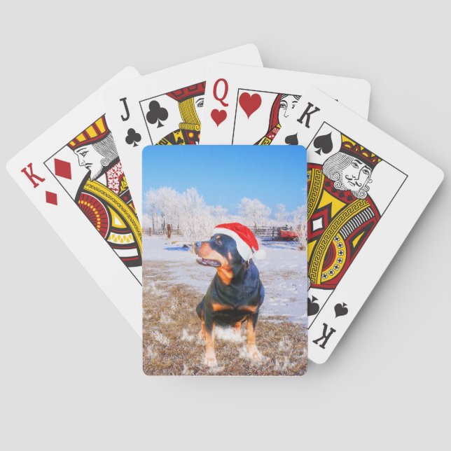 Rottweiler Dog Christmas Painting Playing Cards (Back)