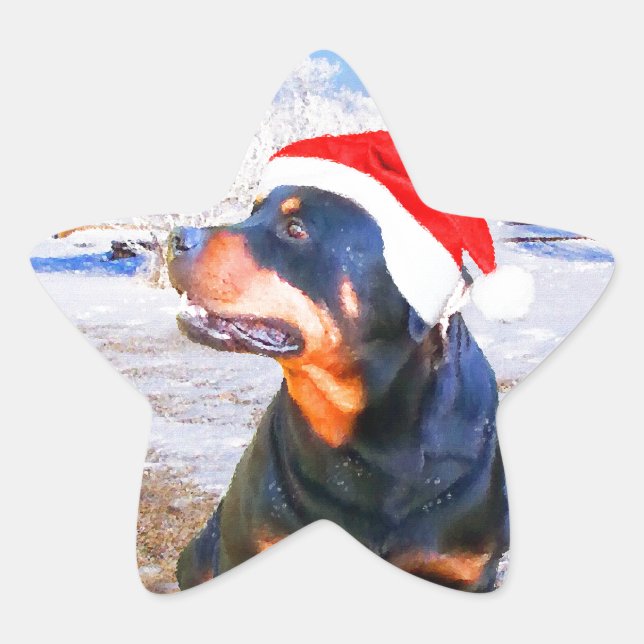 Rottweiler Dog Christmas Painting Star Sticker (Front)