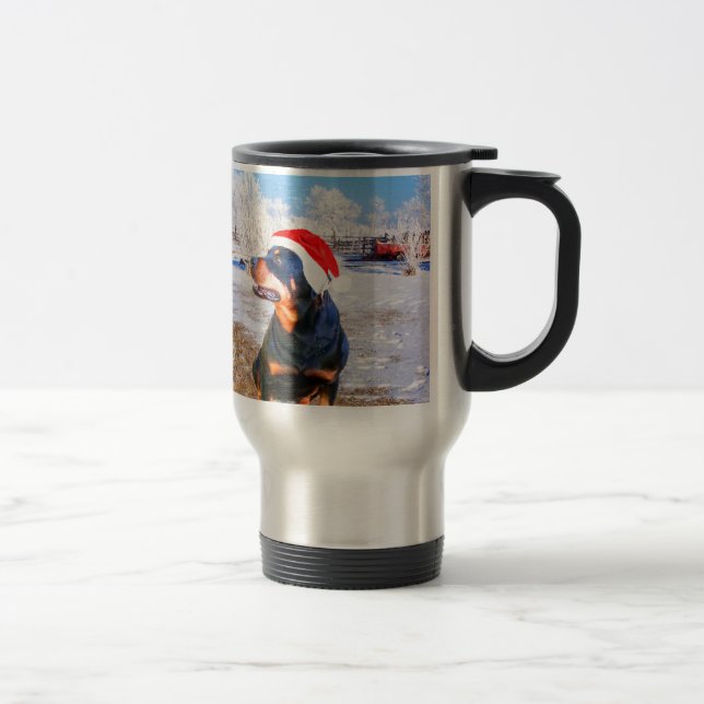 Rottweiler Dog Christmas Painting Travel Mug (Right)