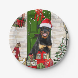 Rottweiler Dog Christmas  Paper Plate