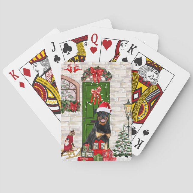 Rottweiler Dog Christmas  Playing Cards (Back)