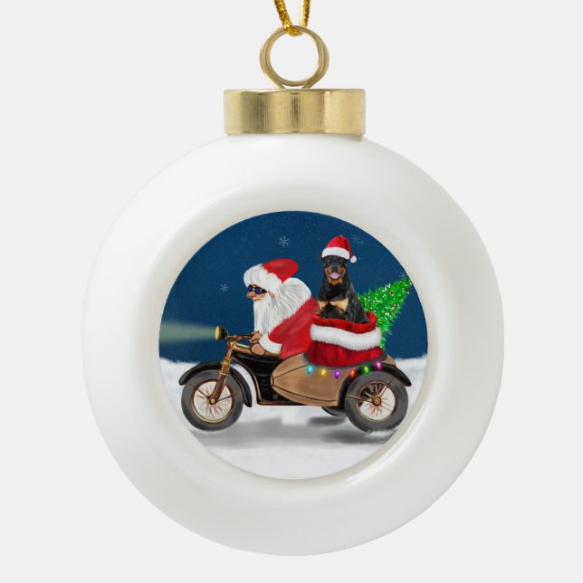 Rottweiler Dog Christmas Santa Claus  Ceramic Ball Christmas Ornament (Front)