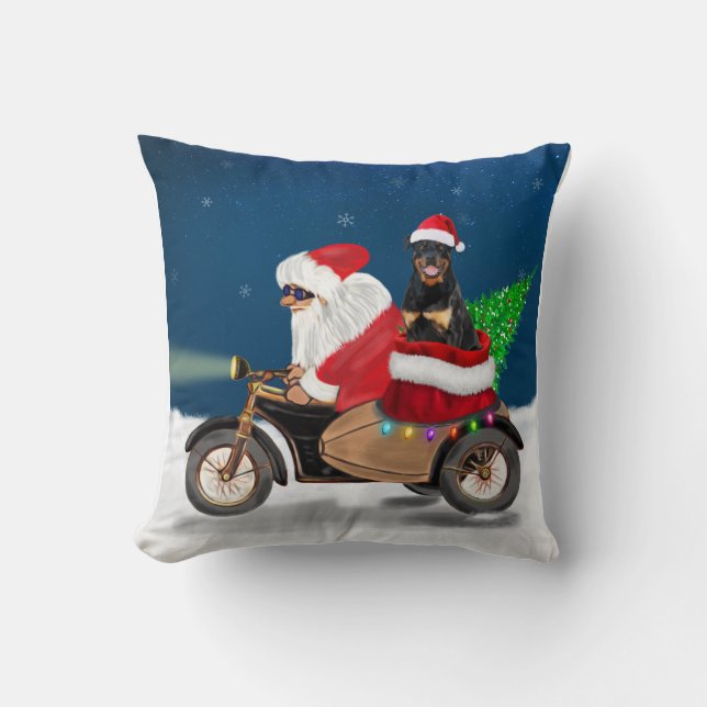 Rottweiler Dog Christmas Santa Claus  Cushion (Front)