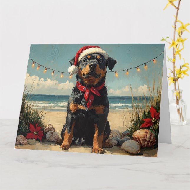 Rottweiler Dog Christmas Vintage Beach  Card (Yellow Flower)