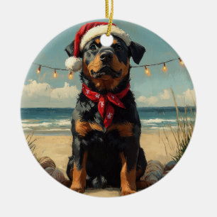 Rottweiler Dog Christmas Vintage Beach  Ceramic Tree Decoration