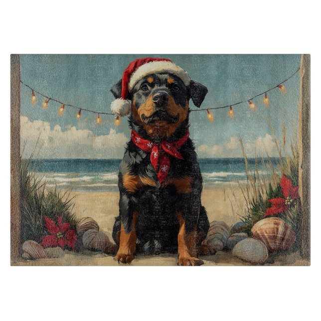 Rottweiler Dog Christmas Vintage Beach  Cutting Board (Front)