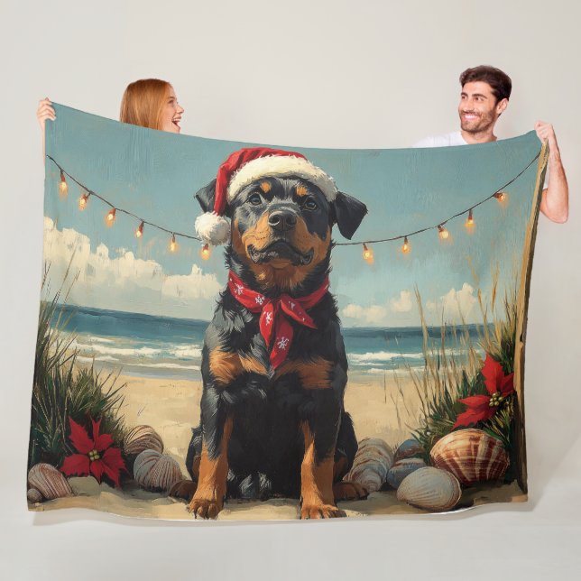 Rottweiler Dog Christmas Vintage Beach  Fleece Blanket (In Situ)
