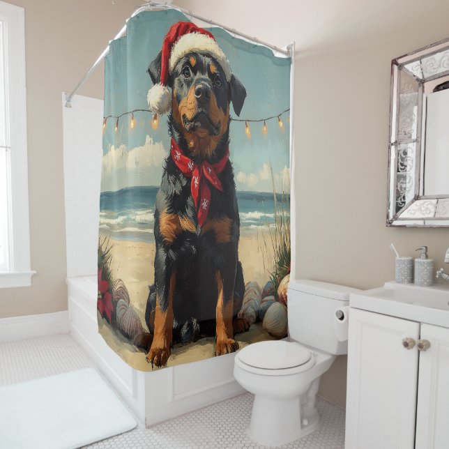 Rottweiler Dog Christmas Vintage Beach  Shower Curtain (In Situ)