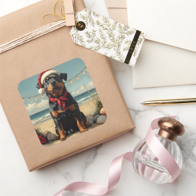 Rottweiler Dog Christmas Vintage Beach  Square Sticker (Gifting)