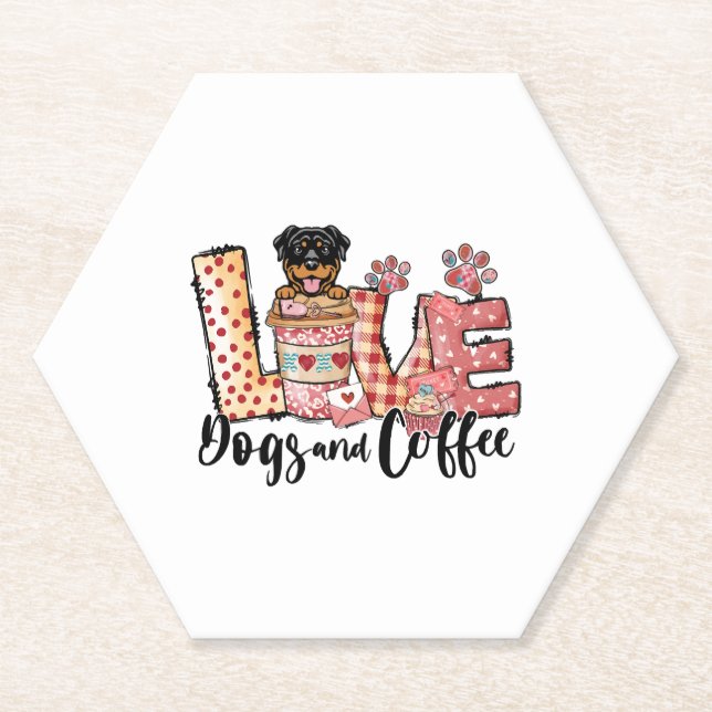 Rottweiler Dog Coffee Lover Dog Mum Valentines Day Paper Coaster (Front)