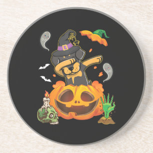 Rottweiler Dog Dabbing To Open Pumpkin Egg Happy Coaster