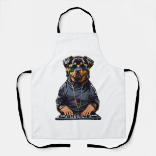 rottweiler Dog Dj with turntables and headphones   Apron