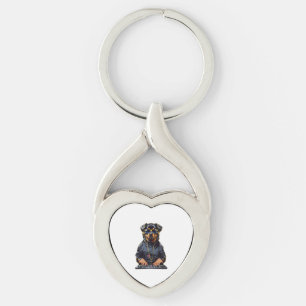 rottweiler Dog Dj with turntables and headphones Key Ring