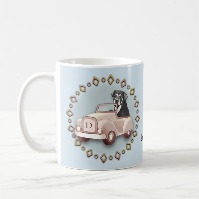 Rottweiler Dog Driving Car  mug (Left)
