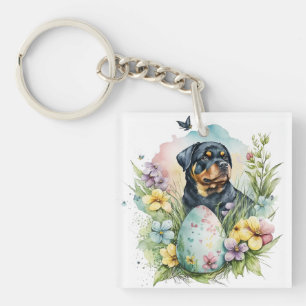 Rottweiler Dog Easter Egg, Happy Easter Rottweiler Key Ring