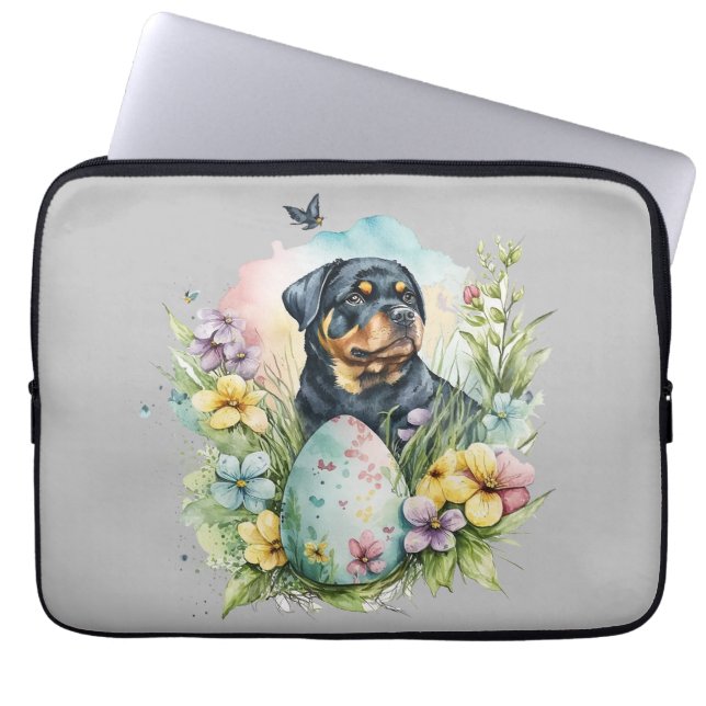 Rottweiler Dog Easter Egg, Happy Easter Rottweiler Laptop Sleeve (Front)