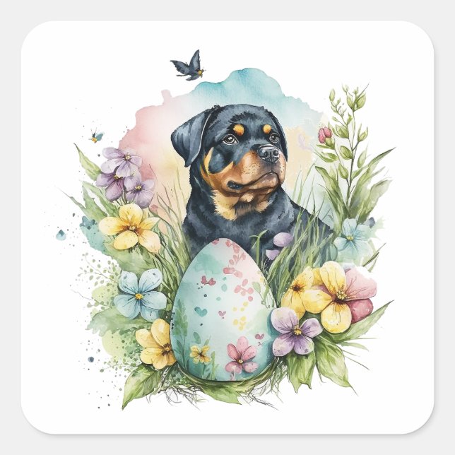 Rottweiler Dog Easter Egg, Happy Easter Rottweiler Square Sticker (Front)