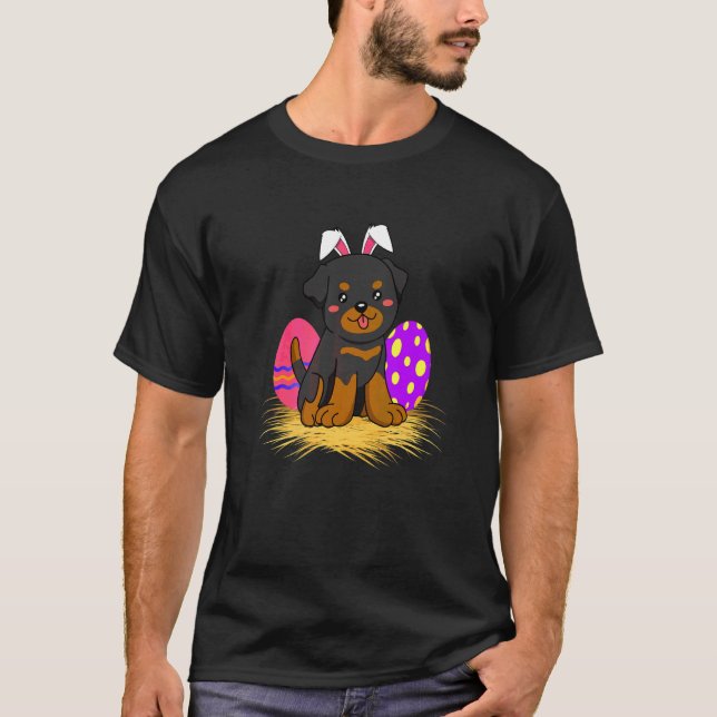 Rottweiler Dog Easter Holiday Bunny Ears Colour Eg T-Shirt (Front)