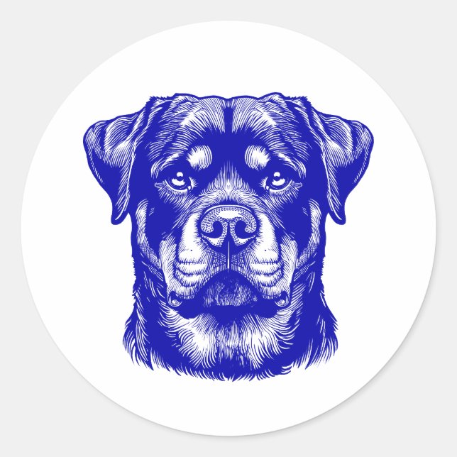Rottweiler Dog Face - Line Art Classic Round Sticker (Front)