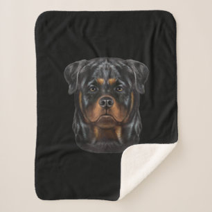Rottweiler Dog Face Zip Hoodie Sherpa Blanket
