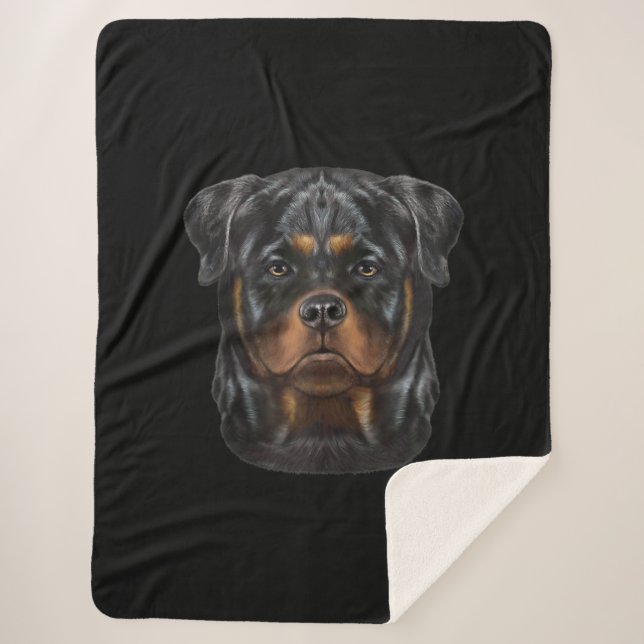 Rottweiler Dog Face Zip Hoodie Sherpa Blanket (Front)