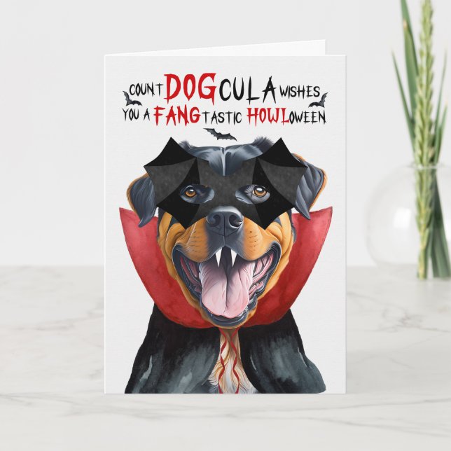 Rottweiler Dog Funny Count DOGcula Halloween Holiday Card (Front)