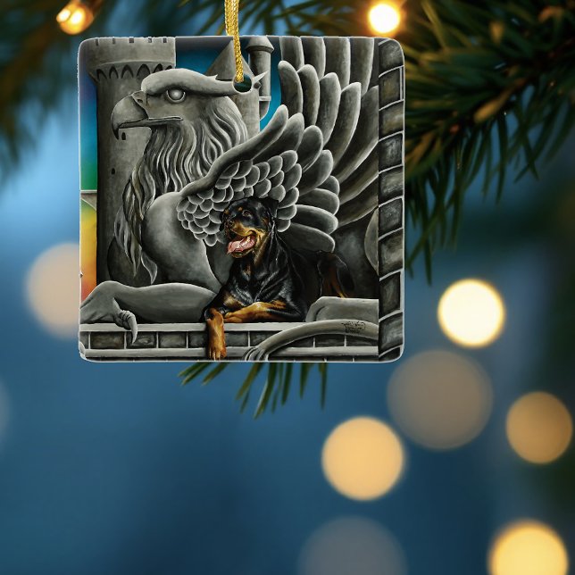 Rottweiler Dog Gargoyle Fantasy Ceramic Ornament (Creator Uploaded)