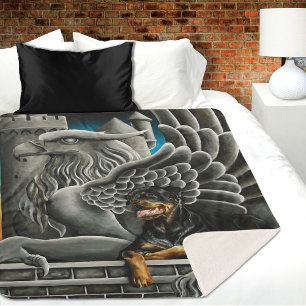 Rottweiler Dog Gargoyle Fantasy Sherpa Blanket